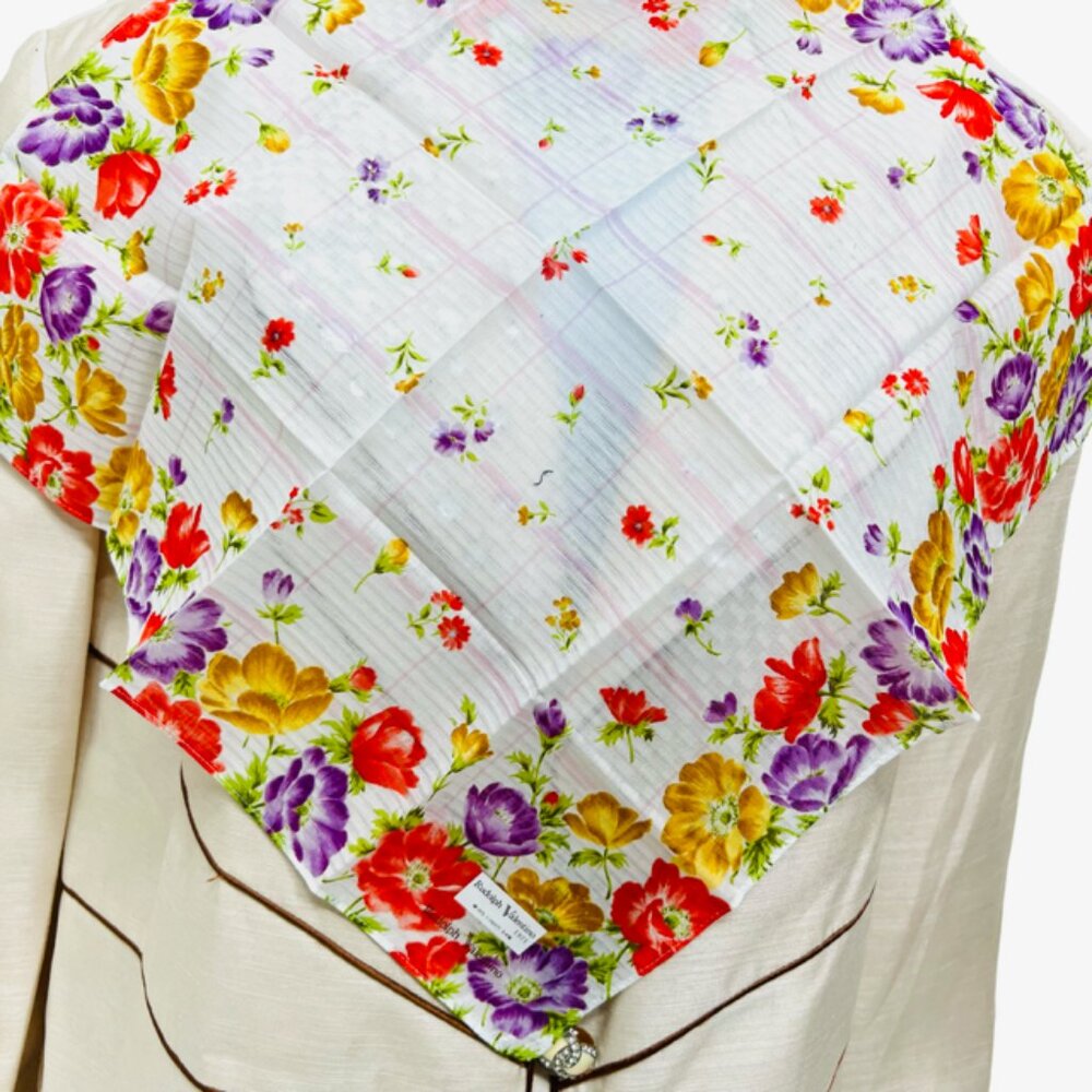 New-Valentino R. Mini Scarf/Handkerchief cotton 18". red purple gold floral (75 - Picture 2 of 6